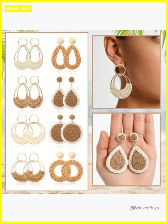 10pc Mesh Beach Tote & Straw Hat Set, Foldable Hat, Rattan Earrings for Travel main image 7
